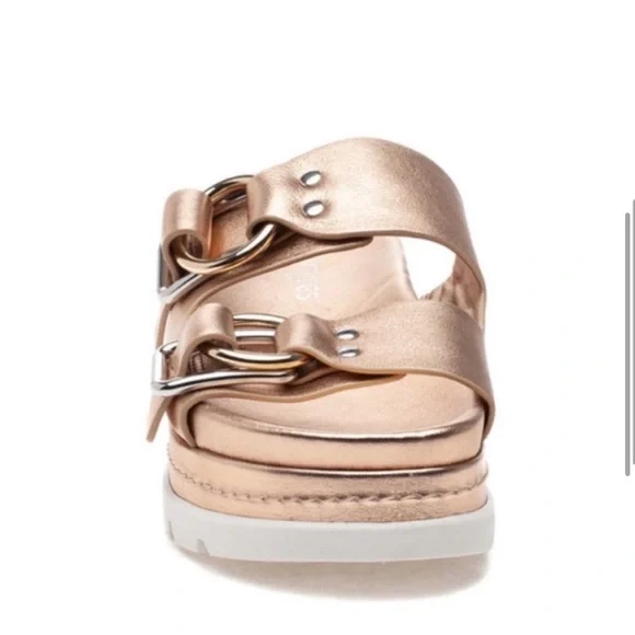NWT J/SLIDES BAHA Rose Gold Leather Sandal - Picture 3 of 16